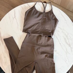 Women's High-Waist Yoga Leggings & Crop Tank Set - Brown